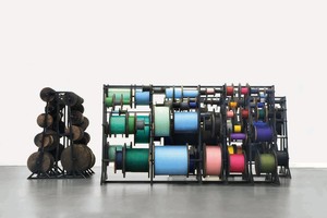 Tatiana Trouvé, Untitled, 2014 (view 1). Metal, paint, wood, ink, oil, and rope, 28 ¾ × 80 ¾ × 41 ½ inches (73 × 205.1 × 105.4 cm) © Tatiana Trouvé, photo by Laurent Edeline