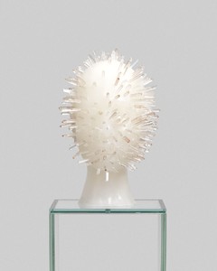 Marina Abramović, The Communicator, 2012. Clear wax with crystal quartz stones, glass pedestal, 23 ⅝ × 23 ⅝ × 23 ⅝ inches (60 × 60 × 60 cm)