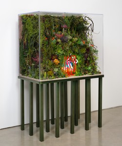 Max Hooper Schneider, The Extinction of Neon, 2015. Acrylic terrarium, modeled landscape, neon signs, plastic flora, insect matter, resin, and custom aluminium stand, 66 × 42 × 24 inches (167.6 × 106.7 × 61 cm) Photo: Jeff McLane