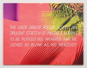 Alex Israel &amp; Bret Easton Ellis The Uber Driver, 2016. Acrylic and UV ink on canvas 84 × 108 inches (213.4 × 274.3 cm) © Alex Israel and Bret Easton Ellis; image(s) courtesy iStock, photo by Jeff McLane