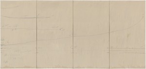 Cy Twombly, Veil of Orpheus, 1968. House paint, crayon, and graphite pencil on primed canvas, 90 × 192 inches (228.6 × 487.7 cm) Private Collection © Cy Twombly Foundation