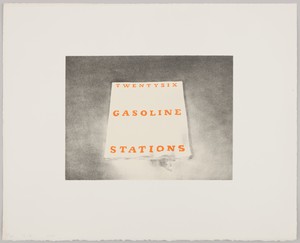 Ed Ruscha, Twentysix Gasoline Stations, 1970. Lithograph on white Arches paper, 16 × 20 inches (40.6 × 50.8 cm), edition of 30 © Ed Ruscha
