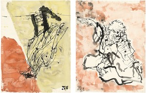 Georg Baselitz, Untitled, 2015. Ink pen and watercolor on paper, in 2 parts; overall, framed: 34 ⅛ × 49 ⅝ inches (86.6 × 126.2 cm) © Georg Baselitz 2015. Photo: Jochen Littkemann, Berlin
