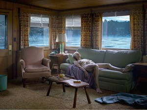Gregory Crewdson, Reclining Woman on Sofa, 2014. Digital pigment print, Image size: 37 ½ × 50 inches (95.3 × 127 cm), edition of 3 + 2 APs © Gregory Crewdson