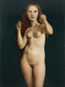 John Currin, Nude with Raised Arms, 1998. Oil on canvas, 46 × 34 inches (116.8 × 86.4 cm) © John Currin. Photo: Fred Scruton