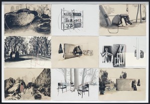 Tatiana Trouvé, Studies for Desire Lines, 2012–15. Pencil on paper, watercolor, and copper, 45 ¼ × 66 ⅞ inches (115 × 170 cm) © Tatiana Trouvé