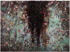 Anselm Kiefer, Aurora, 2015–17. Oil, emulsion, acrylic, shellac, and electrolysis sediment on canvas, 110 ¼ × 149 ⅝ × 3 ⅝ inches (280 × 380 × 9 cm) © Anselm Kiefer. Photo: Georges Poncet