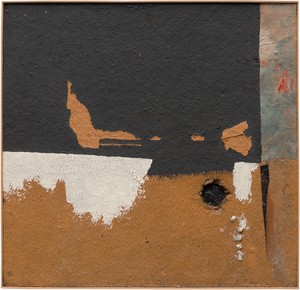 Alberto Burri, N.7, 1954. Oil, acrylic, and Vinavil on Celotex 24 × 24 ⅞ inches (61 × 63 cm) Photo: Ben Blackwell