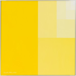 Carsten Höller, Divisions Square (Senegal-yellow Surface), 2017. Caravaggio linen canvas, Flash Vinyl paint, 35 ⅜ × 35 ⅜ inches (90 × 90 cm) © Carsten Höller. Photo: Rob McKeever
