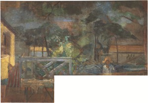 Michael Andrews, The Colony Room Landscape, c. 1959. Oil on canvas, 103 ⅝ × 148 ½ inches (263 × 377 cm) © The Estate of Michael Andrews. Courtesy James Hyman Gallery, London. Photo: Lucy Dawkins