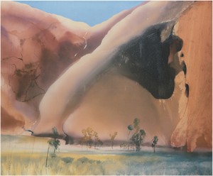 Michael Andrews, Permanent Water Mutidjula, by the Kunia Massif (Maggie Spring, Ayers Rock), 1985–86. Acrylic on canvas, 84 × 102 inches (213.4 × 259.1 cm) © The Estate of Michael Andrews. Courtesy James Hyman Gallery, London