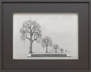 Paul Noble, Landscape with Wand, 2016. Pencil on paper, in artist's frame, 19 × 23 ⅞ × 2 inches (48.3 × 60.8 × 5.1 cm) © Paul Noble. Photo: Mike Bruce