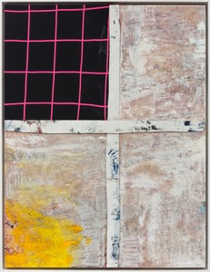Sterling Ruby, HOT FLAT LIGHT, 2017. Acrylic, oil, elastic, and cardboard on canvas, 57 × 43 ½ inches (144.8 × 110.5 cm) © Sterling Ruby Studio. Photo: Robert Wedemeyer