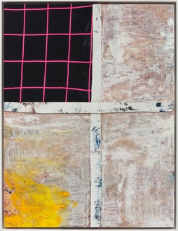 Sterling Ruby, HOT FLAT LIGHT, 2017 Acrylic, oil, elastic, and cardboard on canvas, 57 × 43 ½ inches (144.8 × 110.5 cm)© Sterling Ruby Studio. Photo: Robert Wedemeyer