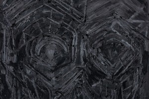 Thomas Houseago, Black Painting 5, 2016 (detail). Oil on canvas mounted on board, 108 × 72 inches (274.3 × 182.9 cm) © Thomas Houseago. Photo: Fredrik Nilson