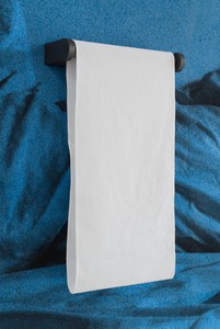 Adam McEwen, TBT (Towel Holder), 2018 (detail). Inkjet print on cellulose sponge, graphite, and cotton, 59 ⅞ × 90 × 7 ¼ inches (152.1 × 228.6 × 18.4 cm) © Adam McEwen. Photo: Jeff McLane