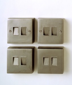 Rachel Whiteread, Untitled (On/Off), 2001. Stainless steel, 4 parts, 2 ⅝ × 2 ⅝ × 1 ⅛ inches (6.5 × 6.5 × 2.7 cm), edition of 6 © Rachel Whiteread