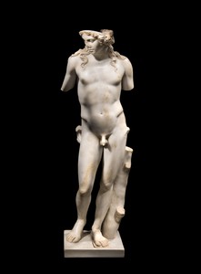 Unknown artist, statue depicting a young man, probably the god Apollo, 2nd century AD. White marble, 28 ½ × 9 ⅞ × 9 ⅞ inches (72.3 × 24 × 21 cm)