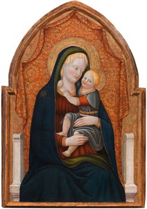 Paolo Schiavo, Madonna con Bambino in Trono, c. 1440–45. Oil on panel, 41 × 27 ¼ inches (104.5 × 69 cm)