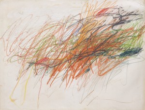 Cy Twombly, Untitled, 1954. Gouache, wax crayon, and colored pencil on paper, 19 ⅛ × 25 ¼ inches (48.5 × 64 cm) © Cy Twombly Foundation