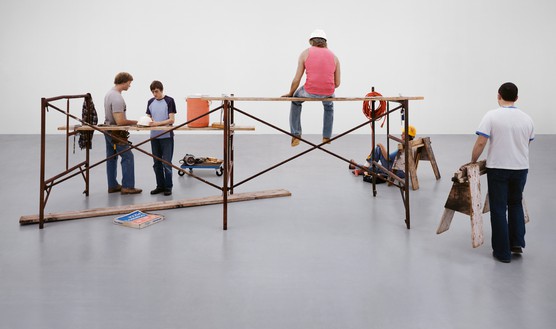 Sharon Lockhart, Lunch Break installation, “Duane Hanson: Sculptures of Life,” 14 December 2002–23 February 2003, Scottish National Gallery of Modern Art, 2003 (detail) Chromogenic print, in 4 parts, each: 72 × 121 inches (182.9 × 307.3 cm), the Broad, Los Angeles© Sharon Lockhart. Photo: courtesy the artist and Gladstone Gallery, New York and Brussels