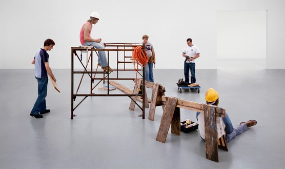 Sharon Lockhart, Lunch Break installation, “Duane Hanson: Sculptures of Life,” 14 December 2002–23 February 2003, Scottish National Gallery of Modern Art, 2003 (detail) Chromogenic print, in 4 parts, each: 72 × 121 inches (182.9 × 307.3 cm), the Broad, Los Angeles© Sharon Lockhart. Photo: courtesy the artist and Gladstone Gallery, New York and Brussels