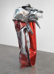 John Chamberlain, ENTIRELYFEARLESS, 2009. Painted and chrome-plated steel, 85 ½ × 44 ½ × 42 ¼ inches (217.2 × 113 × 107.3 cm) © 2018 Fairweather &amp; Fairweather LTD/Artists Rights Society (ARS), New York