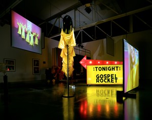 Mike Kelley, Extracurricular Activity Projective Reconstruction #27 (Gospel Rocket), 2004–05. Mixed media with video projections, 7 feet 6 inches × 16 feet 8 inches × 18 feet 6 inches (228.6 × 508 × 563.9 cm) © Mike Kelley Foundation for the Arts. All rights reserved/Licensed by VAGA at Artists Rights Society (ARS), New York. Photo: Fredrik Nilsen