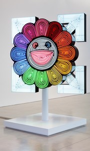 Takashi Murakami and Virgil Abloh, Arrows and Flower Neon Sign, 2018. Neon, aluminum, and stainless steel, 108 ⅞ × 78 ¾ × 78 ¾ inches (276.5 × 200 × 200 cm) ©︎ Virgil Abloh and ©︎ Takashi Murakami. Photo: Joshua White