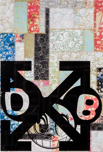 Takashi Murakami and Virgil Abloh, DOB and Arrows: Patchwork Skulls, 2018. Acrylic on canvas mounted on aluminum frame, 34 × 23 inches (86.4 × 58.4 cm) © Virgil Abloh and © Takashi Murakami. Photo: Joshua White