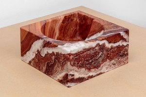 Piero Golia, Onice Rosso NAE Fruit Bowl, 2018. Onice Rosso marble, 5 × 10 ⅝ × 11 inches (12.5 × 27 × 28 cm) © Piero Golia. Photo: Joshua White