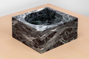 Piero Golia, Verde Alpi NAE Fruit Bowl, 2018. Verde Alpi marble, 5 × 10 ⅝ × 11 inches (12.5 × 27 × 28 cm) © Piero Golia. Photo: Joshua White