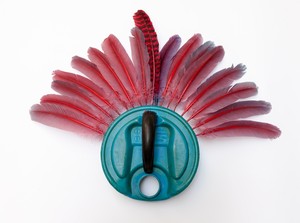 Romuald Hazoumè, L’éventail, 2018. Plastic and duck feathers, 25 ¼ × 31 ½ × 7 ⅛ inches (64 × 80 × 18 cm) © 2018 Romuald Hazoumè and Artists Rights Society (ARS), New York/ADAGP, Paris. Photo: Zarko Vijatovic