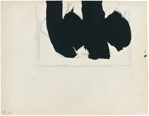 Robert Motherwell, Open with Elegy, 1968. Acrylic and graphite on Arches watercolor rag paper, 6 × 7 ⅝ inches (15.2 × 19.4 cm) © 2019 Dedalus Foundation, Inc./Licensed by VAGA at Artists Rights Society (ARS), New York