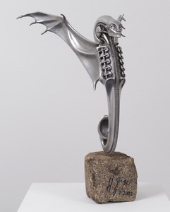 H. R. Giger, Guardian Angel, 2002. Aluminum, 15 ¾ × 11 ¼ × 9 ⅝ inches (40 × 28.4 × 24.4 cm), edition of 500 © H. R. Giger Museum, Gruyères, Switzerland. Photo: Rob McKeever