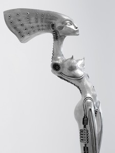 H. R. Giger, Nubian Queen (Carmen), 2002 (detail). Cast aluminum, 71 ¾ × 13 ¼ × 25 inches (182.2 × 33.7 × 63.5 cm), edition of 23 + 6 AP © H. R. Giger Museum, Gruyères, Switzerland. Photo: Rob McKeever
