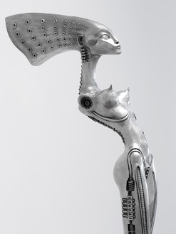 H. R. Giger, Nubian Queen (Carmen), 2002 (detail) Cast aluminum, 71 ¾ × 13 ¼ × 25 inches (182.2 × 33.7 × 63.5 cm), edition of 23 + 6 AP© H. R. Giger Museum, Gruyères, Switzerland. Photo: Rob McKeever