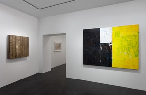 Installation view. Artwork, left to right: © Theaster Gates, © Cy Twombly Foundation, © Joe Bradley