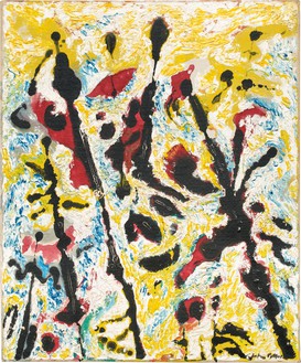 Jackson Pollock, Moon Vibrations, c. 1953–55 Oil on canvas, mounted on masonite, 43 × 34 inches (109.2 × 86.4 cm)© 2019 The Pollock-Krasner Foundation/Artists Rights Society (ARS), New York