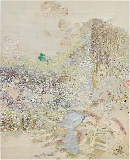 Ellen Gallagher, Ecstatic Draught of Fishes, 2019 Oil, ink, gold leaf, and paper on canvas, 97 ⅝ × 79 ½ inches (248 × 201.9 cm)© Ellen Gallagher. Photo: Thomas Lannes