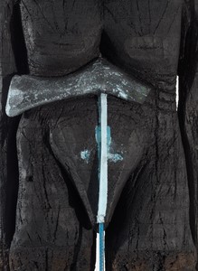 Huma Bhabha, Beyond the River, 2019 (detail). Cork, Styrofoam, rebar, wood, acrylic, and oil stick, 103 × 37 × 30 inches (261.6 × 94 × 76.2 cm) © Huma Bhabha. Photo: Rob McKeever