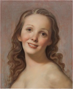 John Currin, Rosalba, 2019. Oil on canvas, 22 × 18 inches (55.9 × 45.7 cm) © John Currin