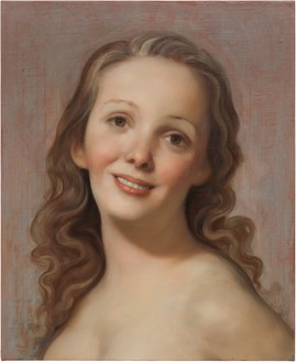 John Currin, Rosalba, 2019 Oil on canvas, 22 × 18 inches (55.9 × 45.7 cm)© John Currin