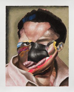 Nathaniel Mary Quinn, Hiding In Plain Discomfort, 2019. Charcoal, gouache, soft pastel, and oil pastel on Coventry vellum paper, 16 × 13 inches (40.6 × 33 cm) © Nathaniel Mary Quinn. Photo: Rob McKeever