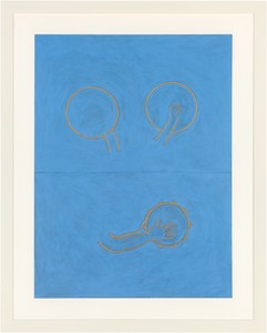 Robert Therrien, No title (hands and tambourines), 2018. Color and enamel with graphite on panel, 63 ¾ × 48 inches (161.9 × 121.9 × 3.8 cm) © 2019 Robert Therrien/Artists Rights Society (ARS), New York. Photo: Josh White
