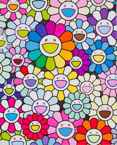 Takashi Murakami, Field of Flowers, 2019. Acrylic and platinum leaf on canvas mounted on aluminum frame, 16 ½ × 13 ¼ inches (41.7 × 33.5 cm) © 2019 Takashi Murakami/Kaikai Kiki Co., Ltd. All rights reserved