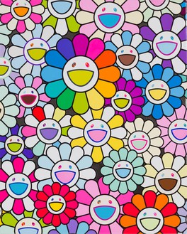 Takashi Murakami, Field of Flowers, 2019 Acrylic and platinum leaf on canvas mounted on aluminum frame, 16 ½ × 13 ¼ inches (41.7 × 33.5 cm)© 2019 Takashi Murakami/Kaikai Kiki Co., Ltd. All rights reserved