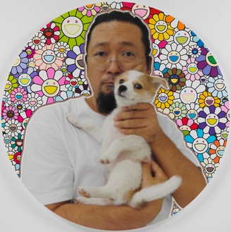 Takashi Murakami, In 2019, a Sentimental Memory of POM and Me, 2019 Acrylic and platinum leaf on canvas mounted on wood panel, diameter: 78 ¾ inches (200 cm)© 2019 Takashi Murakami/Kaikai Kiki Co., Ltd. All rights reserved