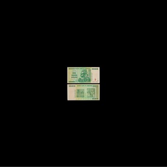 Taryn Simon, Black Square XXI. The billion dollar bill was printed during Zimbabwe’s political and economic crisis at the turn of the century, a period in which the value of the Zimbabwean dollar (ZWR) plummeted, leading to hyperinflation. The ZWR banknote was redenominated three times between 2006 and 2009. The largest note printed by the Reserve Bank of Zimbabwe, the ZWR 100 trillion, dropped from an initial value of approximately 30 American dollars to a low value of approximately 35 American cents. In 2009, Zimbabwe abandoned the ZWR for a combination of domestic bond notes and multiple foreign currencies. Ten years later, Zimbabwe attempted to stabilize a newly created domestic currency by banning the use of foreign currencies altogether. In the face of political unrest and economic anxiety, many Zimbabweans have elected to hide their money or send it out of the country. As a result, Zimbabwe is quickly going cashless as it moves towards a full-scale digital economy., 2018, from the series Black Square, 2006– Archival inkjet print, framed: 31 ¾ × 31 ¾ inches (80.6 × 80.6 cm), edition of 5 + 2 AP© Taryn Simon