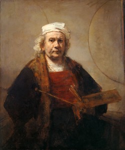 Rembrandt van Rijn, Self-Portrait with Two Circles, c. 1665. Oil on canvas, 45 × 37 inches (114.3 × 94 cm), English Heritage, The Iveagh Bequest (Kenwood, London). Photo: Historic England Photo Library